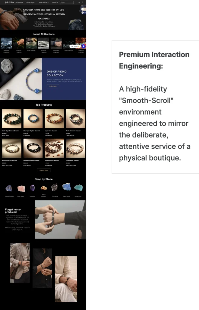 Premium Interaction Engineering: A high-fidelity "Smooth-Scroll" environment engineered to mirror the deliberate, attentive service of a physical boutique.