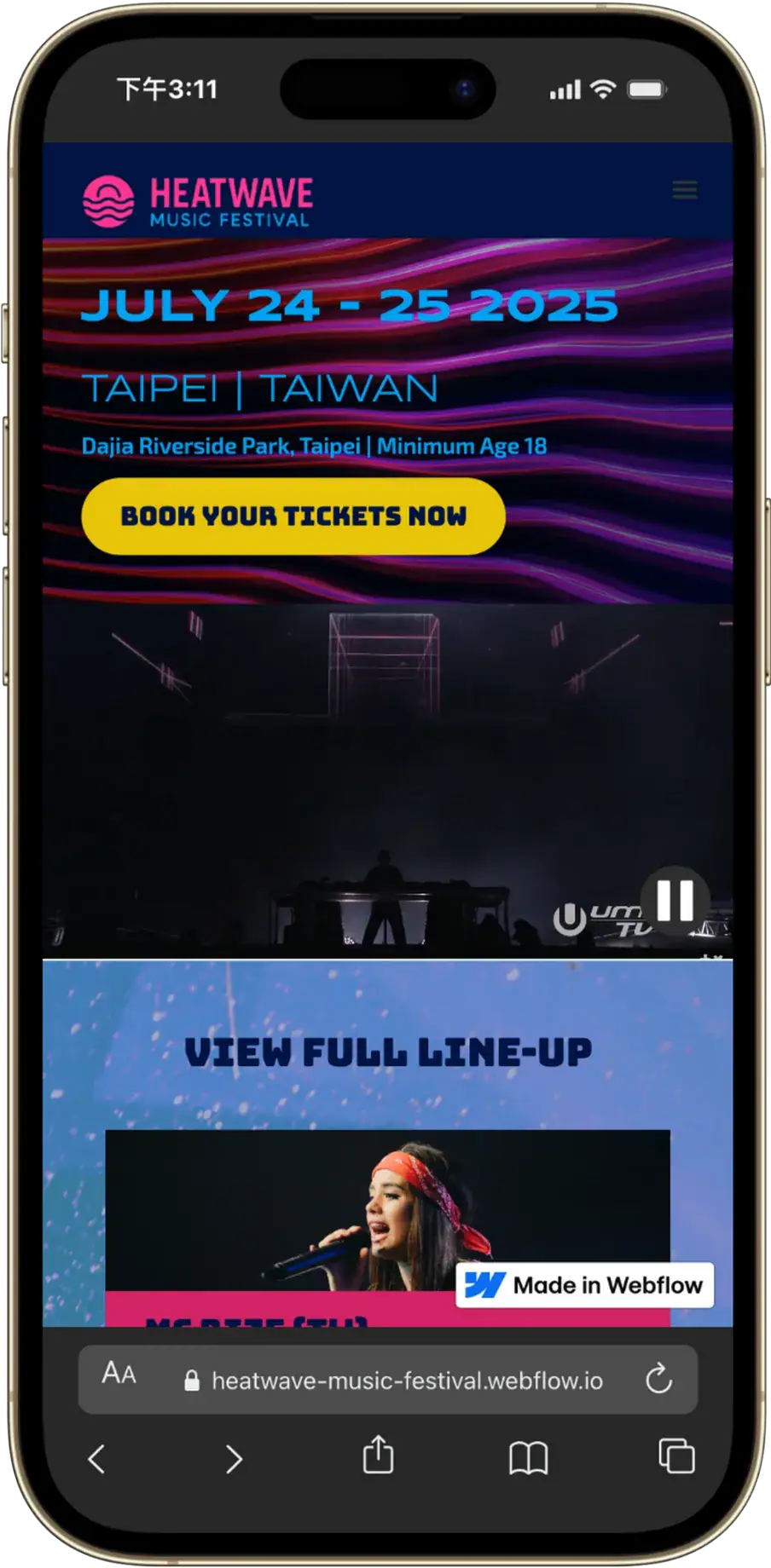 Mobile-First Brand Resonance: A high-fidelity, responsive layout engineered for maximum visual impact in mobile-centric event environments.
